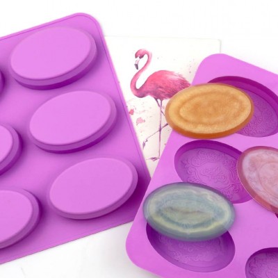 346 Factory Stock 6 Hole Ellipse With Decorative Design Shape Silicone Cake Mold,Silicone Candle Molds,Soap Making Molds