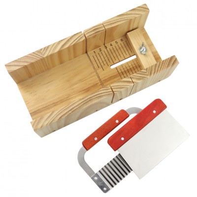 469 Adjustable Soap Cutting Tools  Soap Making Cutting Molds Kit with Wooden Cutter Mold + Straight Wavy Stainless Steel Cutters